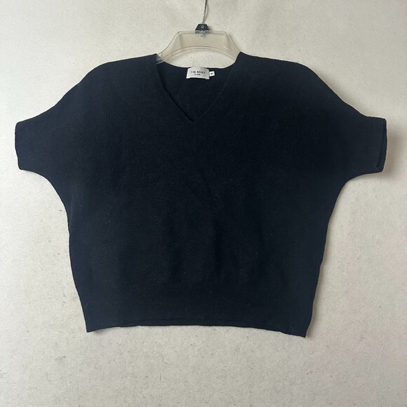 The Reset R Label Sweater sz M (fits small) black cropped v neck Wool minimalist - Picture 1 of 5